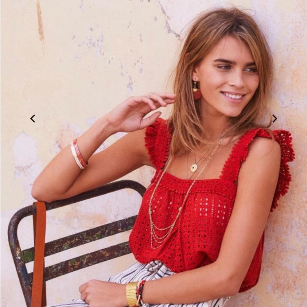 Sezane Red Crochet Tank Top
